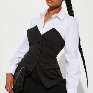 Fashion Nova Black and White Poplin Vest Top